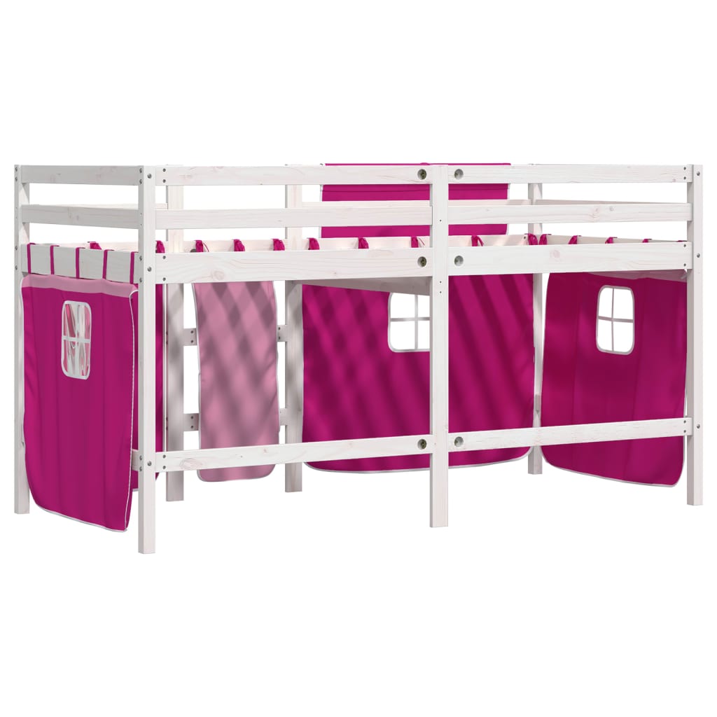 Lit mezzanine enfants avec rideaux sans matelas rose 80x200cm