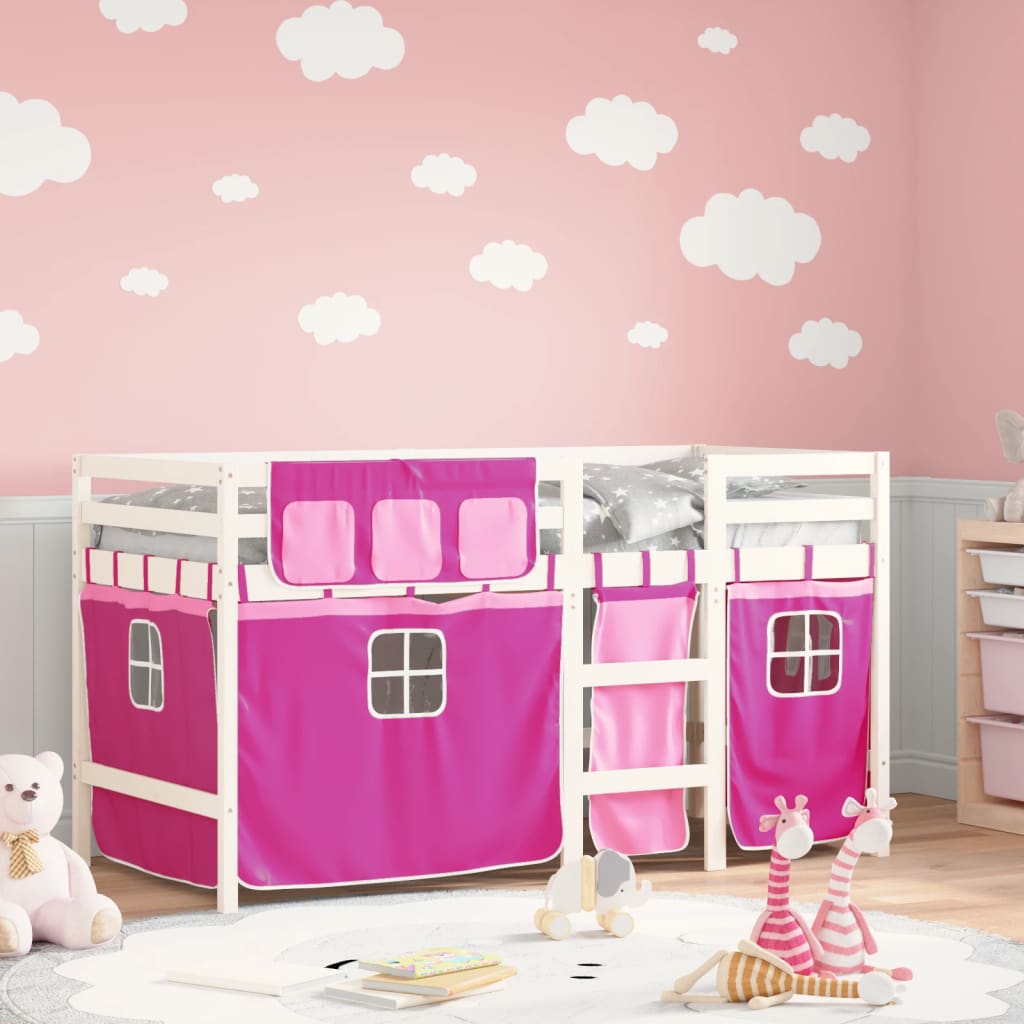 Lit mezzanine enfants avec rideaux sans matelas rose 80x200cm