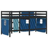 Lit mezzanine enfants avec rideaux sans matelas bleu 80x200cm