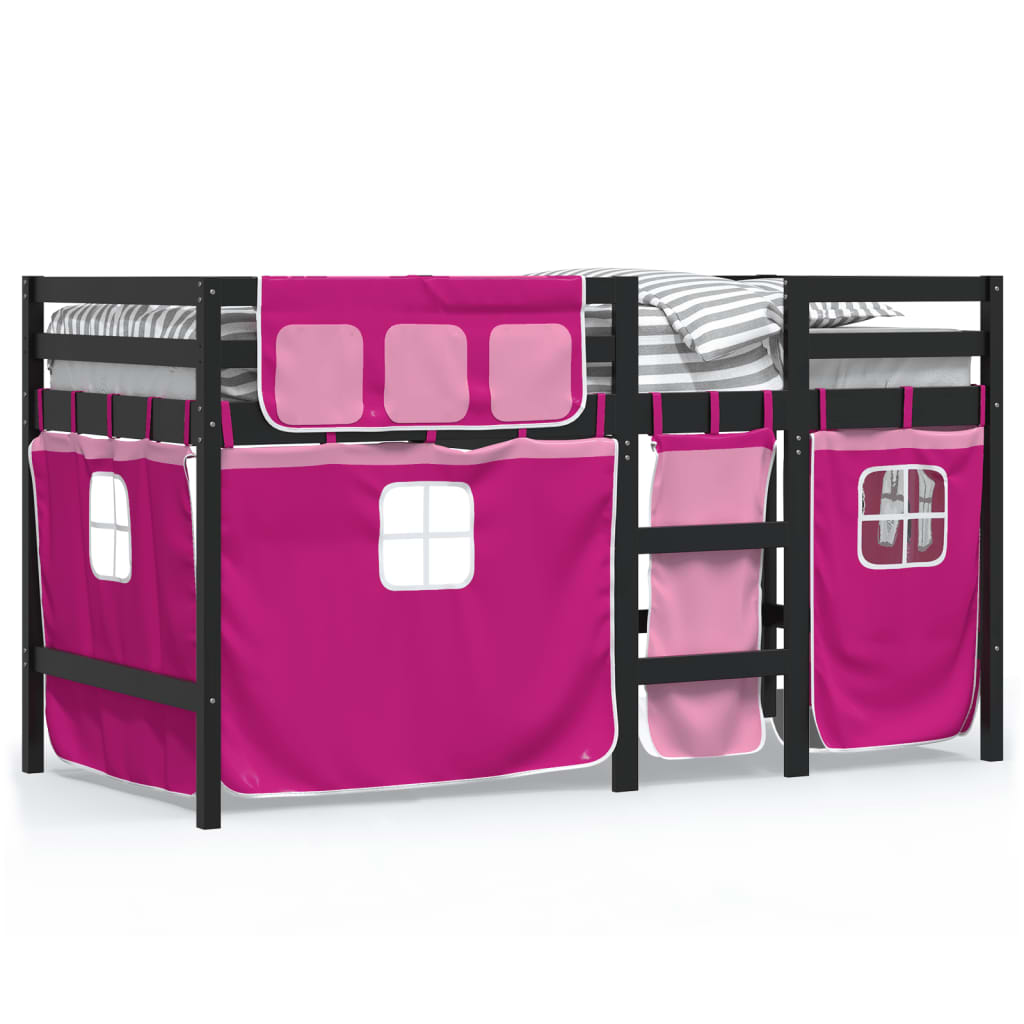 Lit mezzanine enfants avec rideaux sans matelas rose 80x200cm