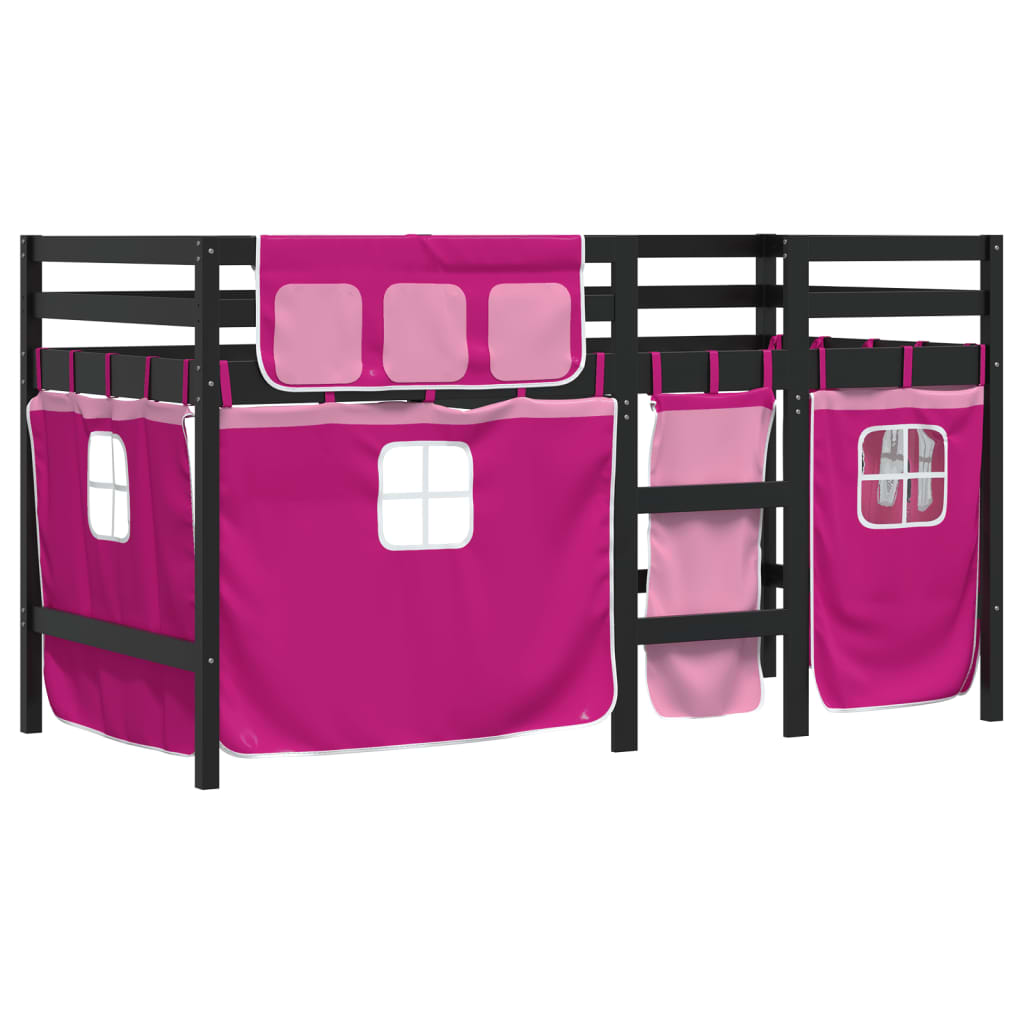 Lit mezzanine enfants avec rideaux sans matelas rose 80x200cm