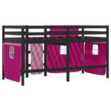 Lit mezzanine enfants avec rideaux sans matelas rose 80x200cm