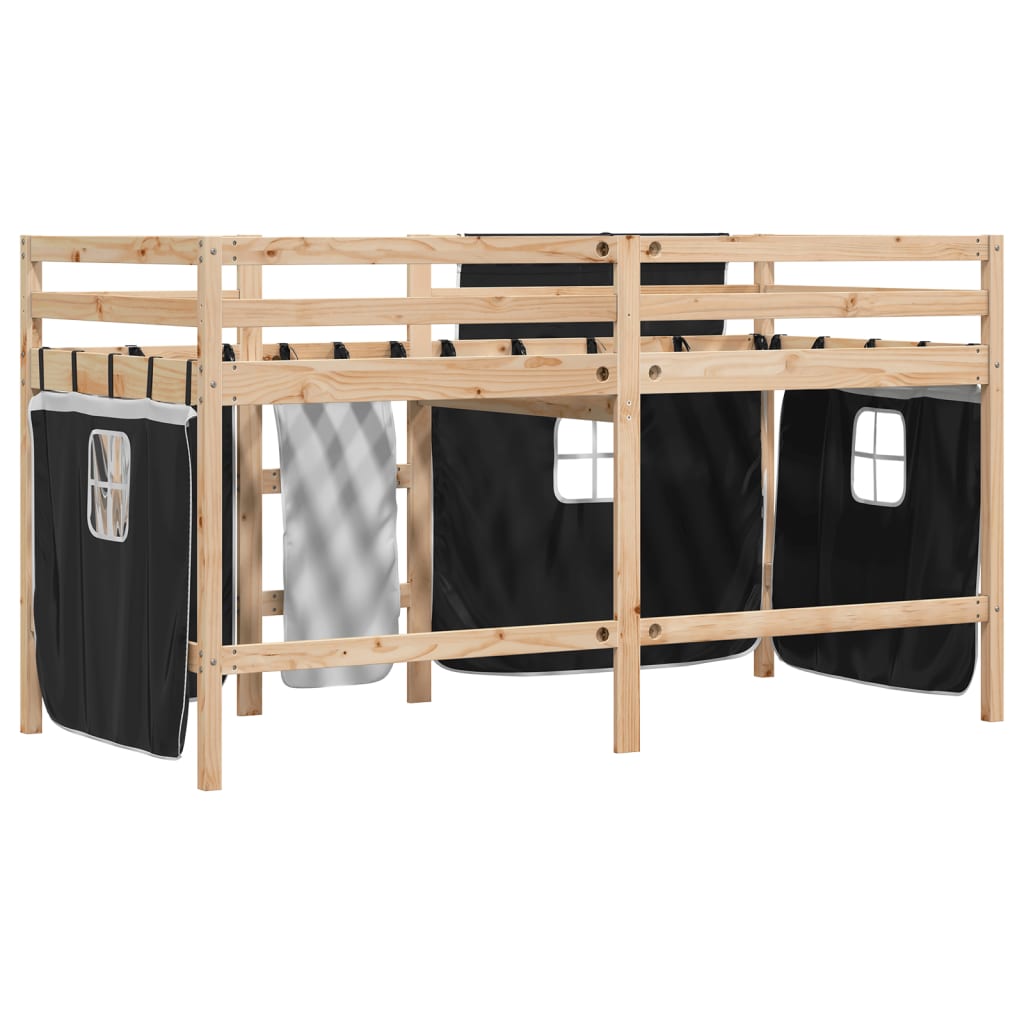 Lit mezzanine enfants avec rideaux sans matelas 90x200cm