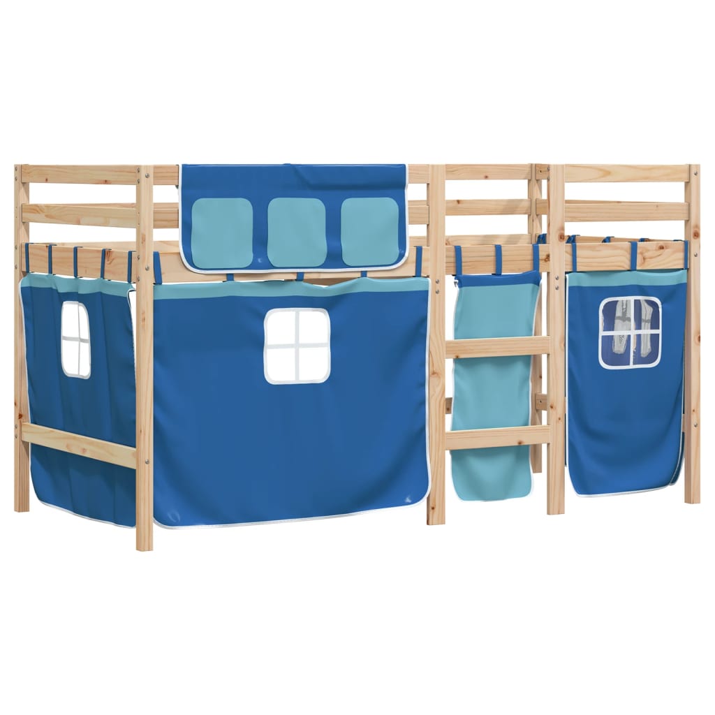 Lit mezzanine enfants avec rideaux sans matelas bleu 90x200cm