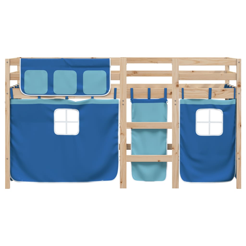 Lit mezzanine enfants avec rideaux sans matelas bleu 90x200cm