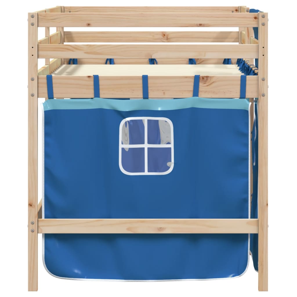 Lit mezzanine enfants avec rideaux sans matelas bleu 90x200cm