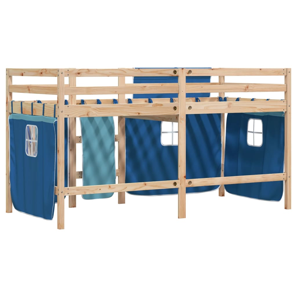 Lit mezzanine enfants avec rideaux sans matelas bleu 90x200cm