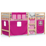 Lit mezzanine enfants avec rideaux sans matelas rose 90x200cm