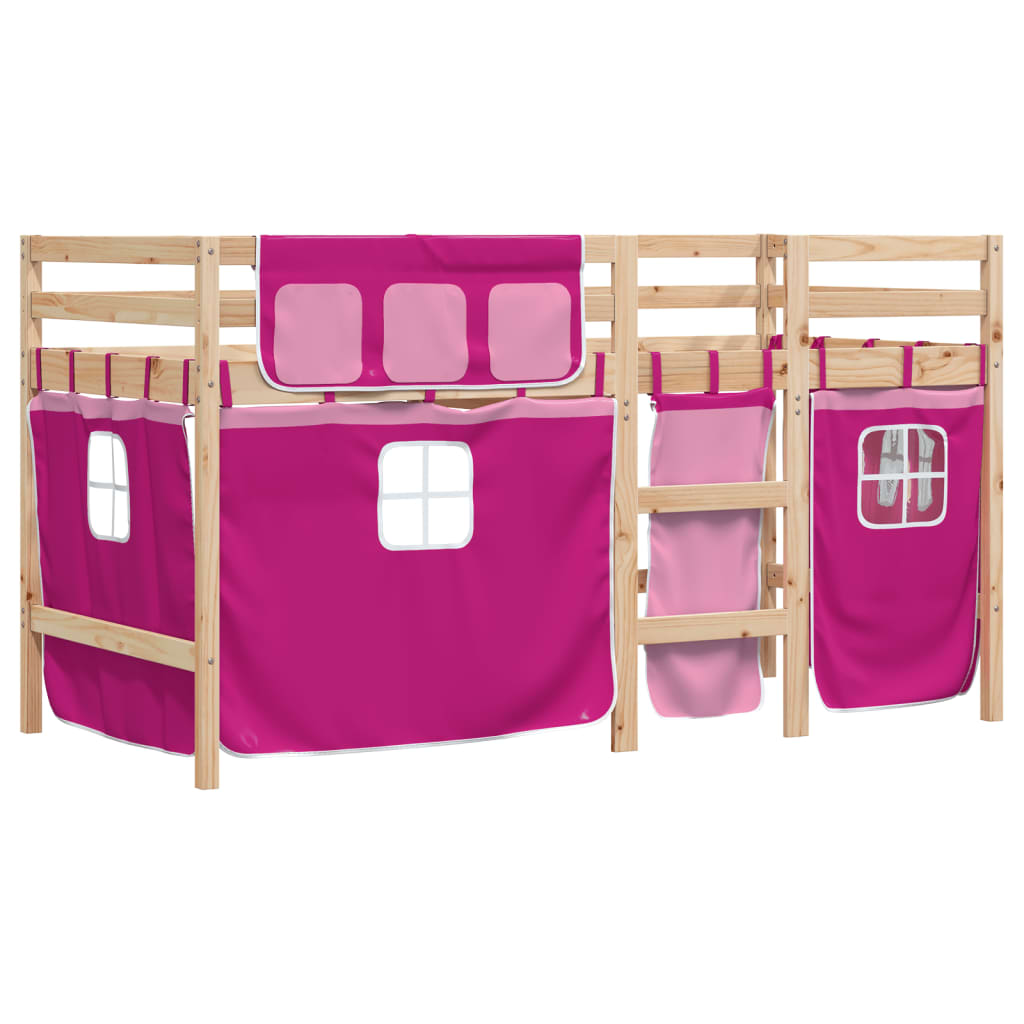 Lit mezzanine enfants avec rideaux sans matelas rose 90x200cm