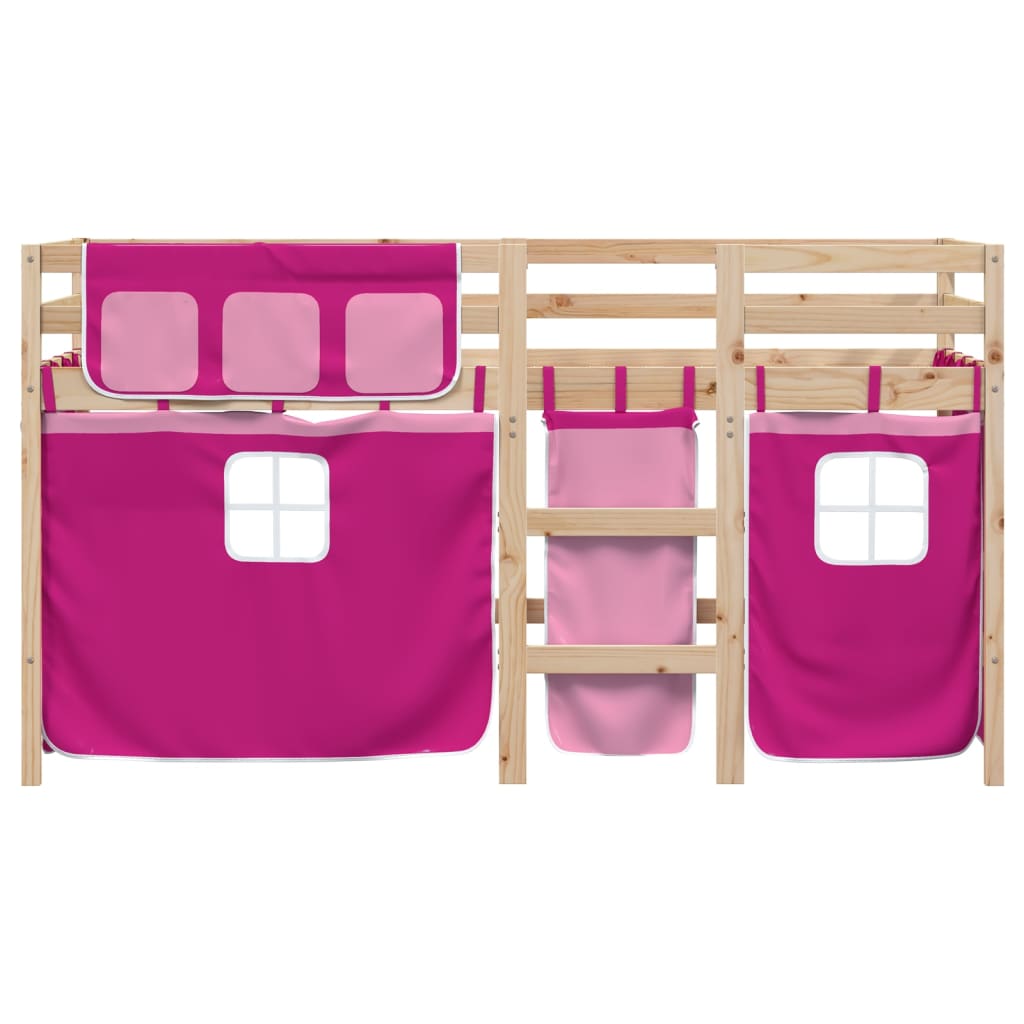 Lit mezzanine enfants avec rideaux sans matelas rose 90x200cm