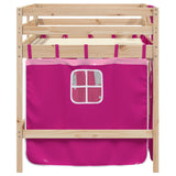 Lit mezzanine enfants avec rideaux sans matelas rose 90x200cm