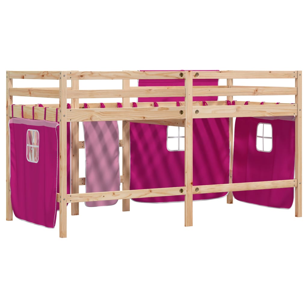 Lit mezzanine enfants avec rideaux sans matelas rose 90x200cm