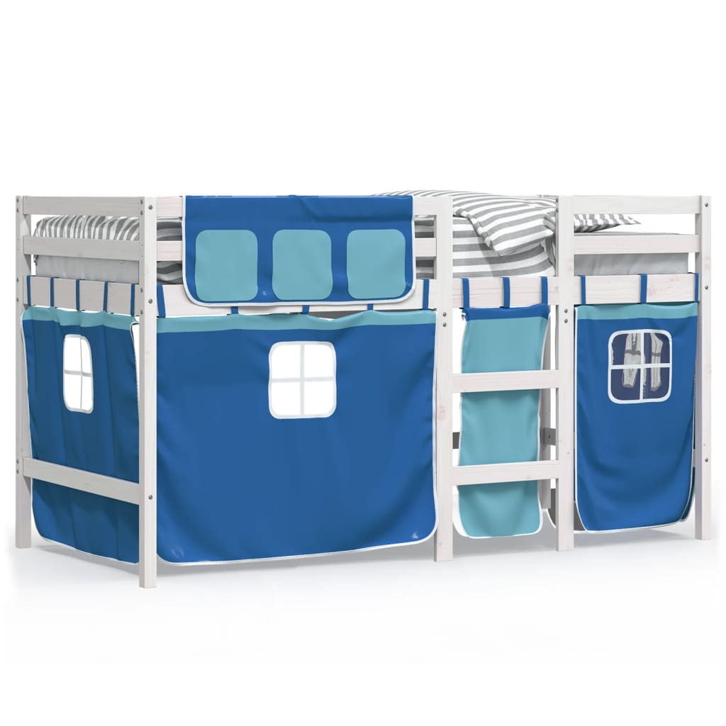 Lit mezzanine enfants avec rideaux sans matelas bleu 90x200cm