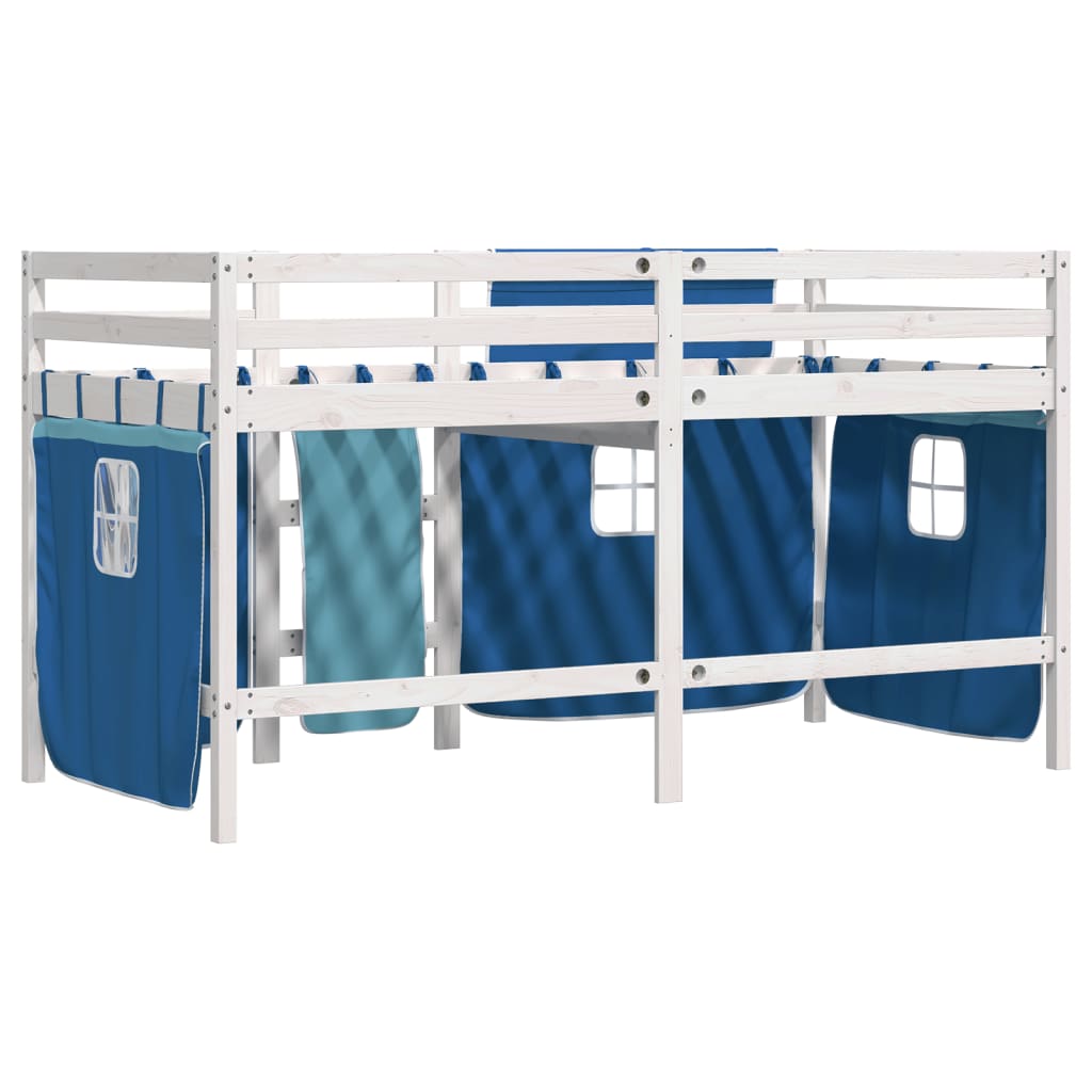 Lit mezzanine enfants avec rideaux sans matelas bleu 90x200cm