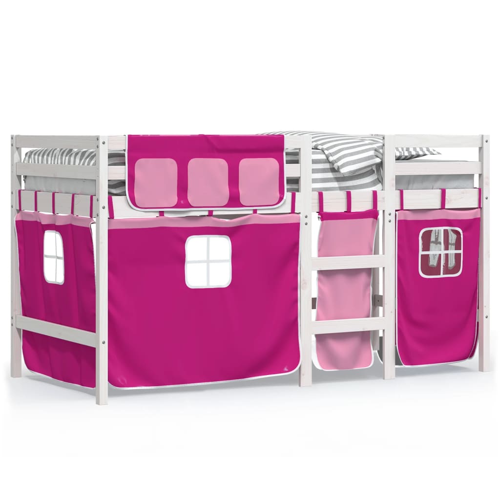 Lit mezzanine enfants avec rideaux sans matelas rose 90x200cm