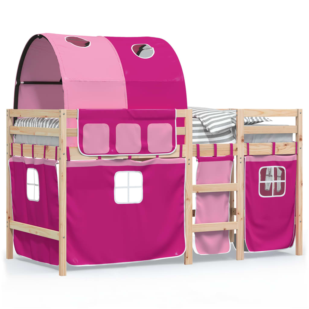 Lit mezzanine enfants avec tunnel sans matelas rose 80x200 cm