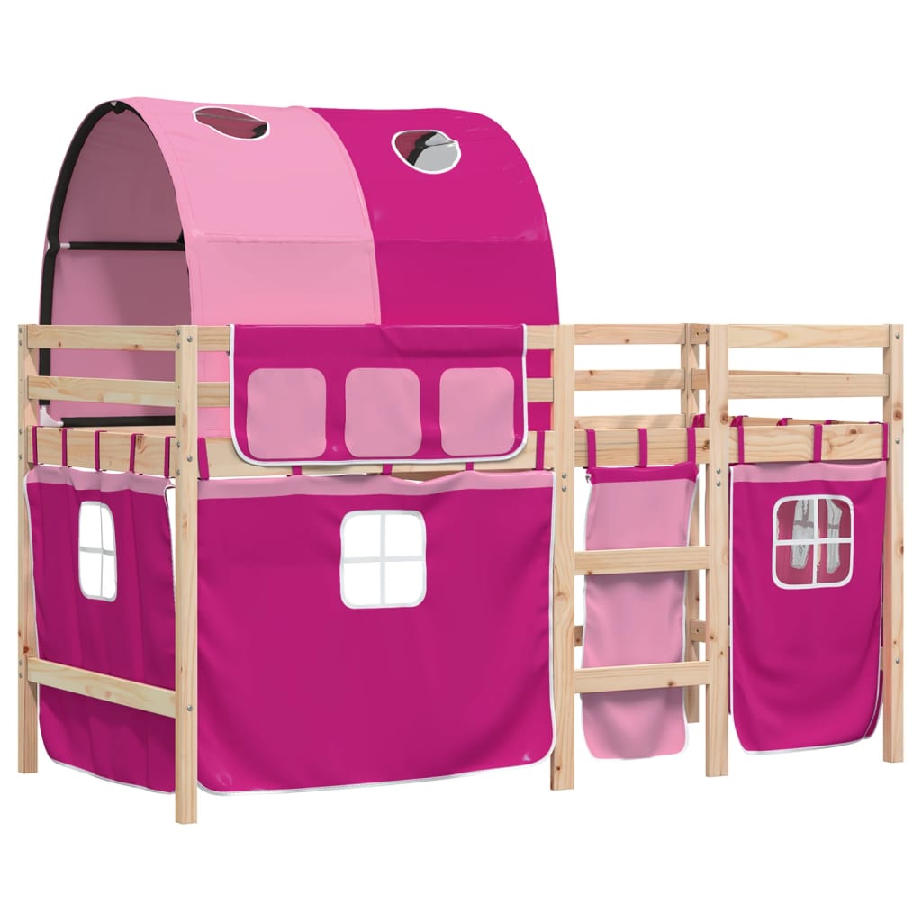 Lit mezzanine enfants avec tunnel sans matelas rose 80x200 cm