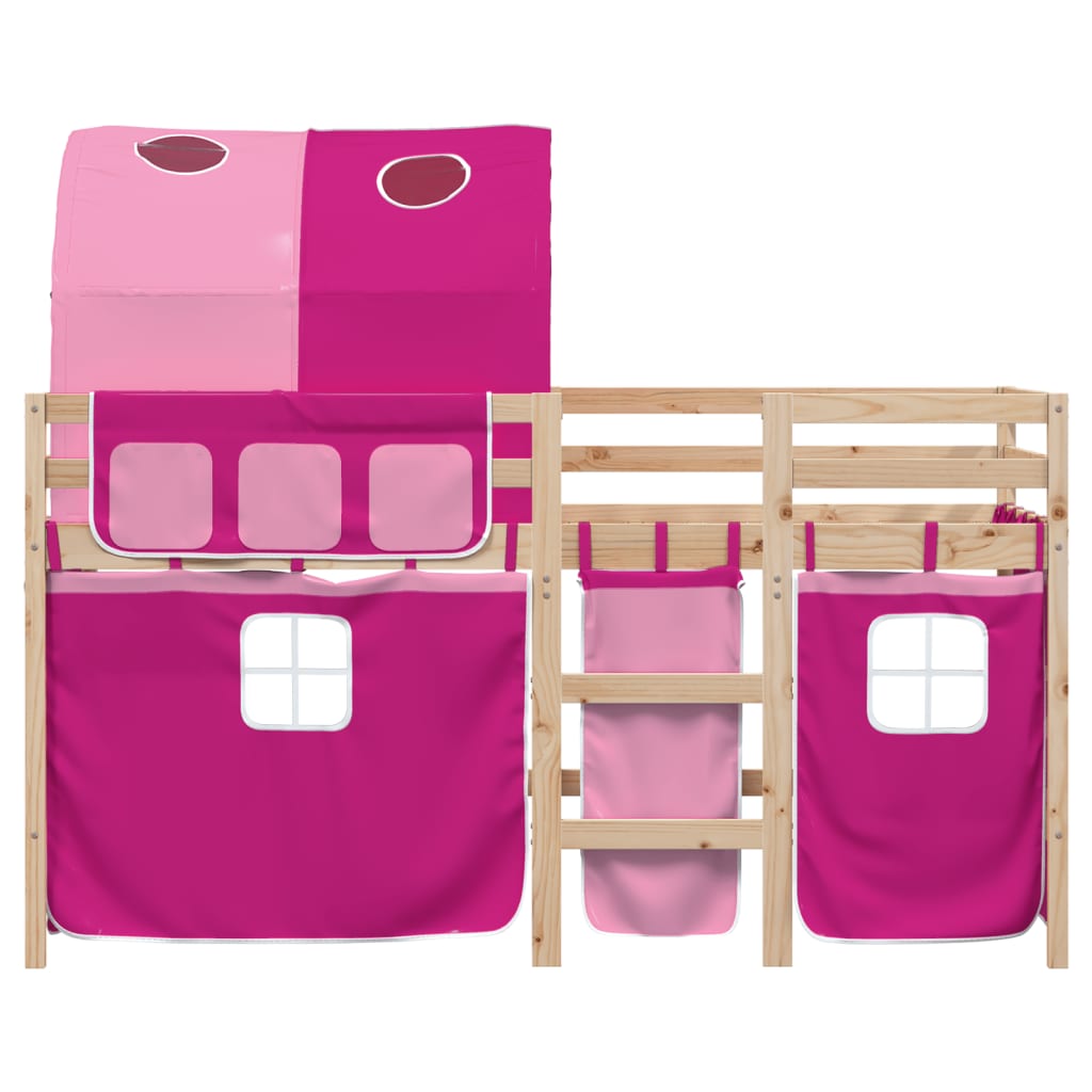 Lit mezzanine enfants avec tunnel sans matelas rose 80x200 cm