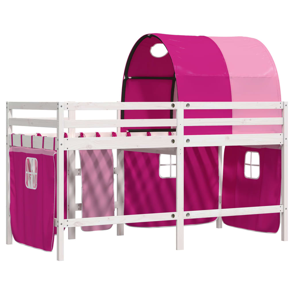 Lit mezzanine enfants avec tunnel sans matelas rose 80x200 cm