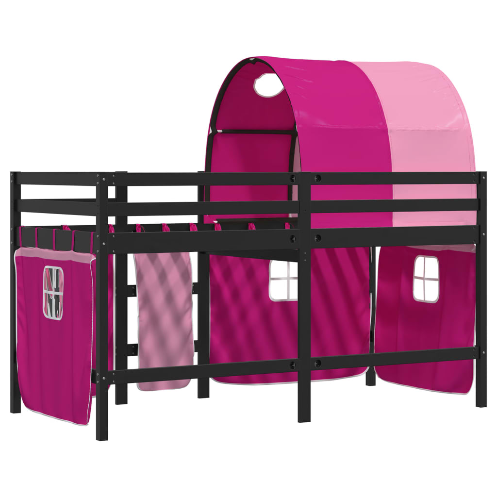 Lit mezzanine enfants avec tunnel sans matelas rose 80x200 cm