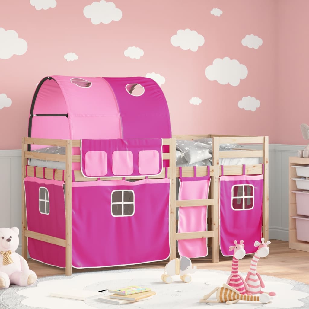 Children's loft bed with tunnel without mattress pink 90x200 cm