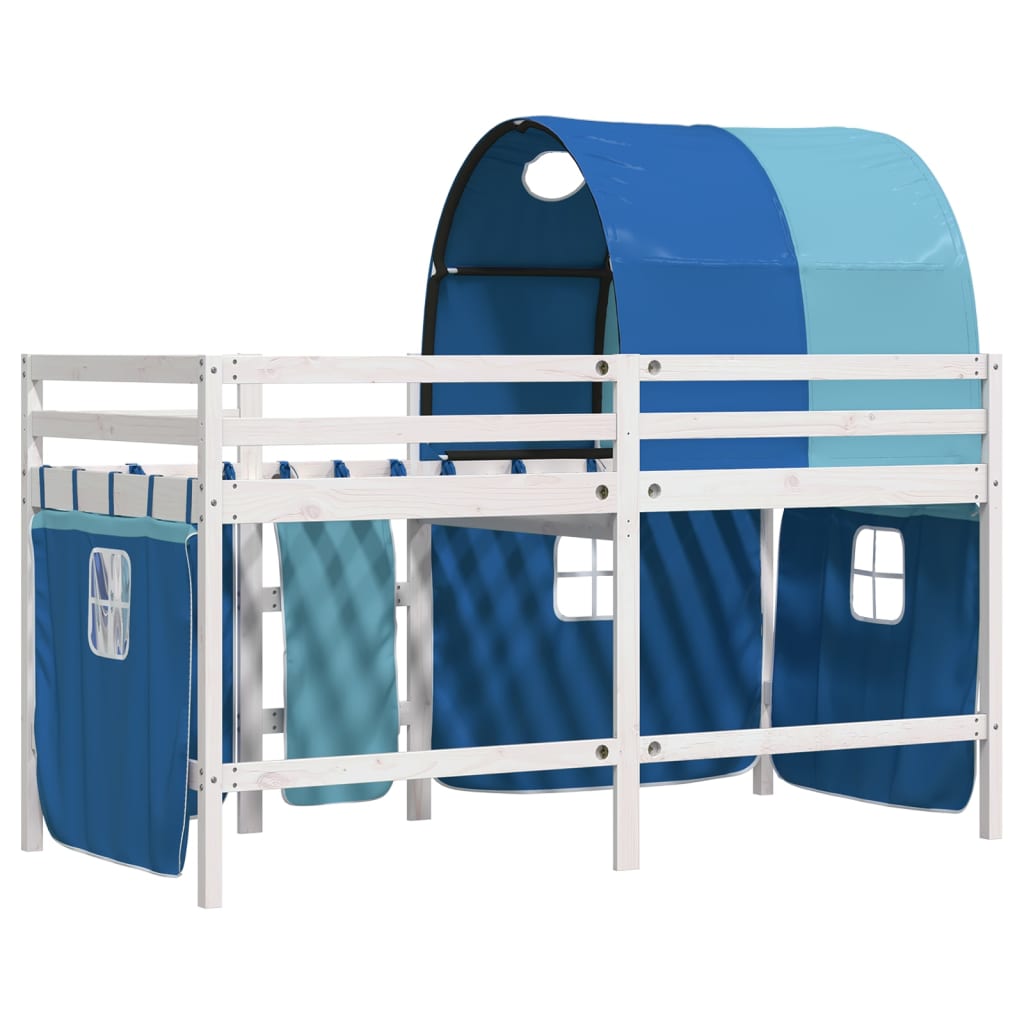 Lit mezzanine enfants avec tunnel sans matelas bleu 90x200 cm