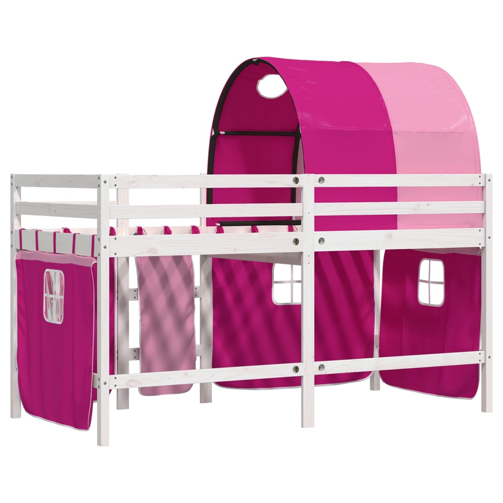 Lit mezzanine enfants avec tunnel sans matelas rose 90x200 cm