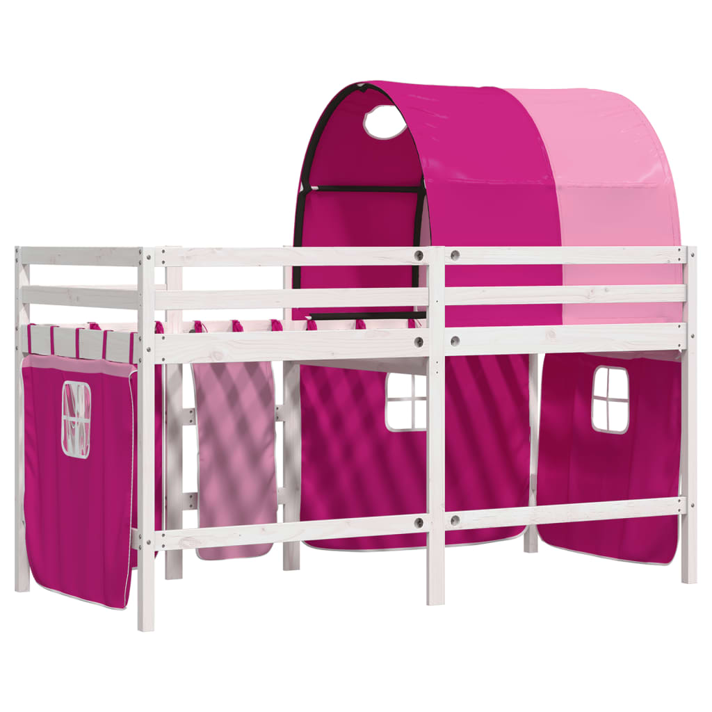 Lit mezzanine enfants avec tunnel sans matelas rose 90x190 cm