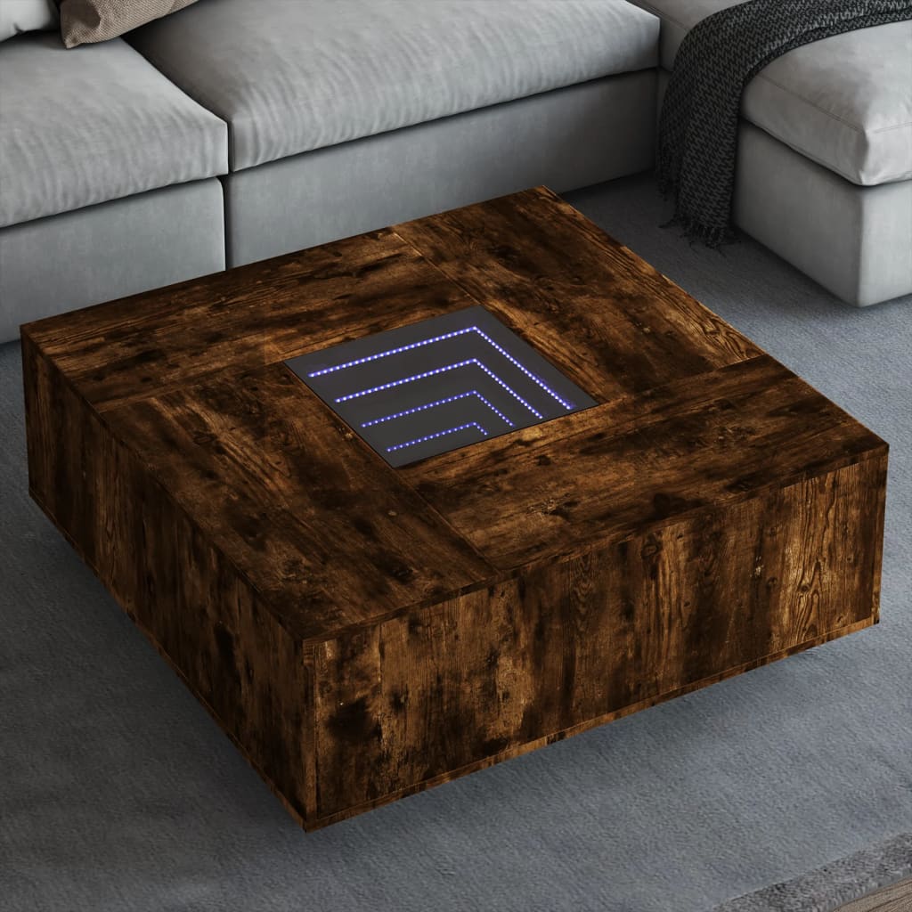 Table basse avec LED infini chêne fumé 100x100x40 cm