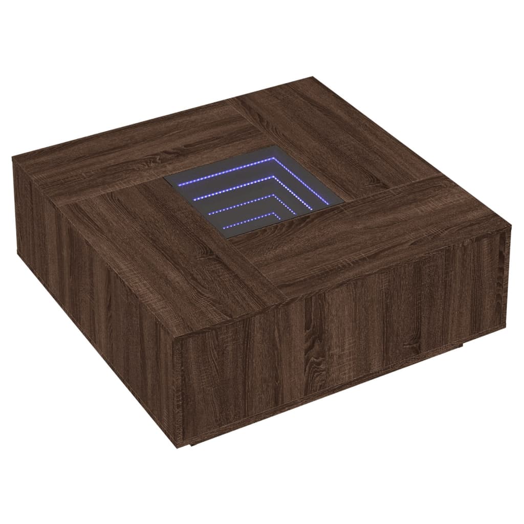 Table basse avec LED infini chêne marron 100x100x40 cm