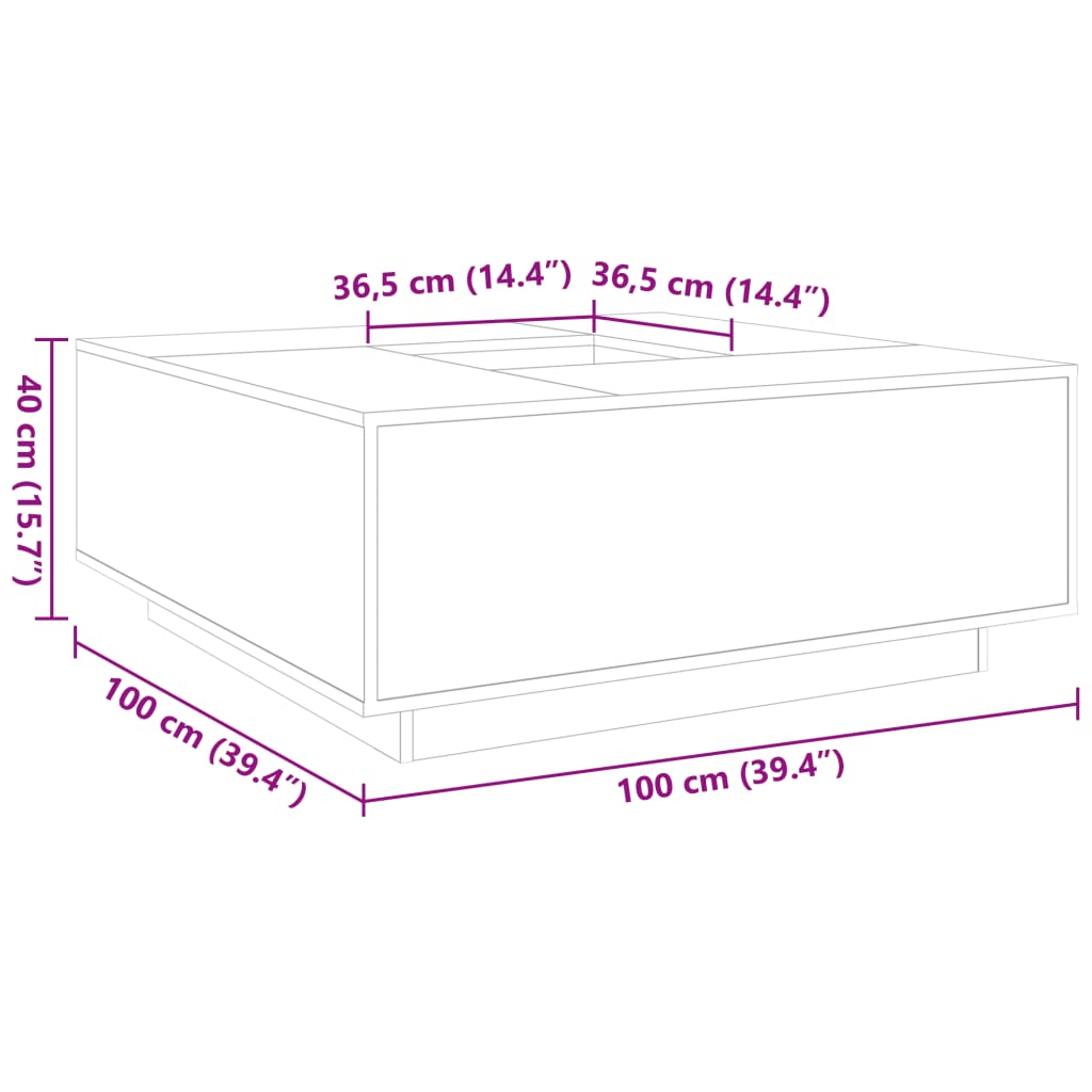 Table basse sonoma gris 100x100x40 cm bois d'ingénierie