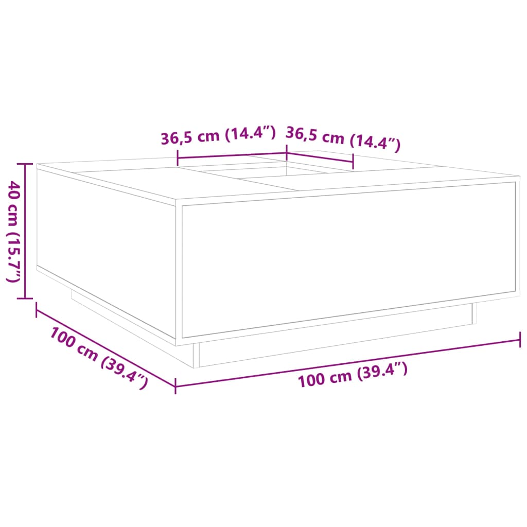 Table basse chêne marron 100x100x40 cm bois d'ingénierie