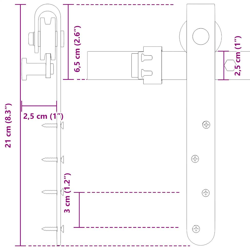 Kit de porte d'armoire coulissante 244 cm acier au carbone