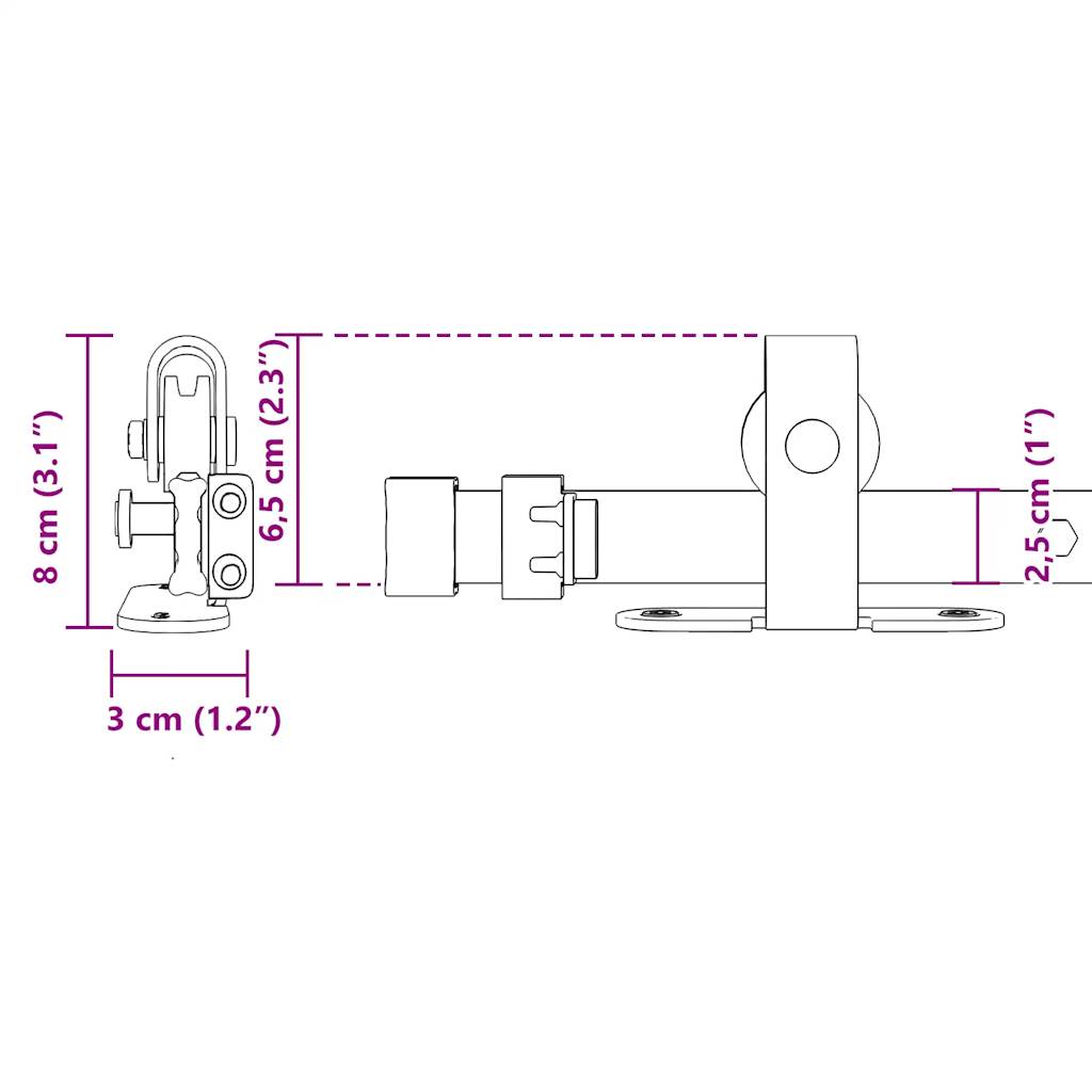 Kit de porte d'armoire coulissante 183 cm acier au carbone