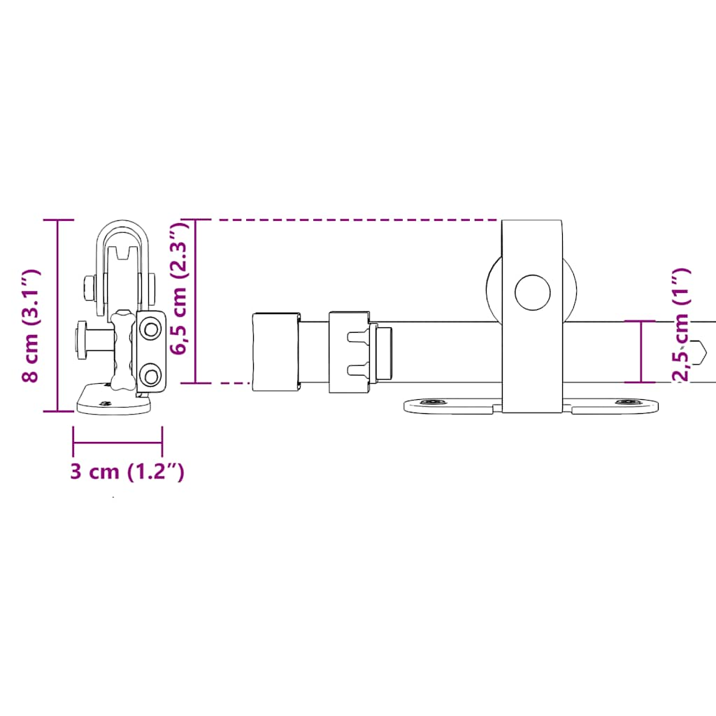 Kit de porte d'armoire coulissante 200 cm acier au carbone