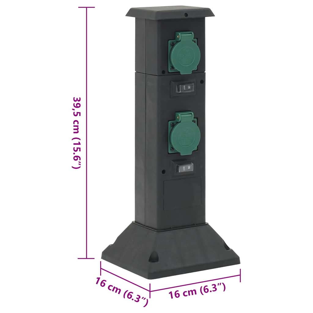 4-fach Außensteckdosensäule schwarz grün 16x16x39,5 cm