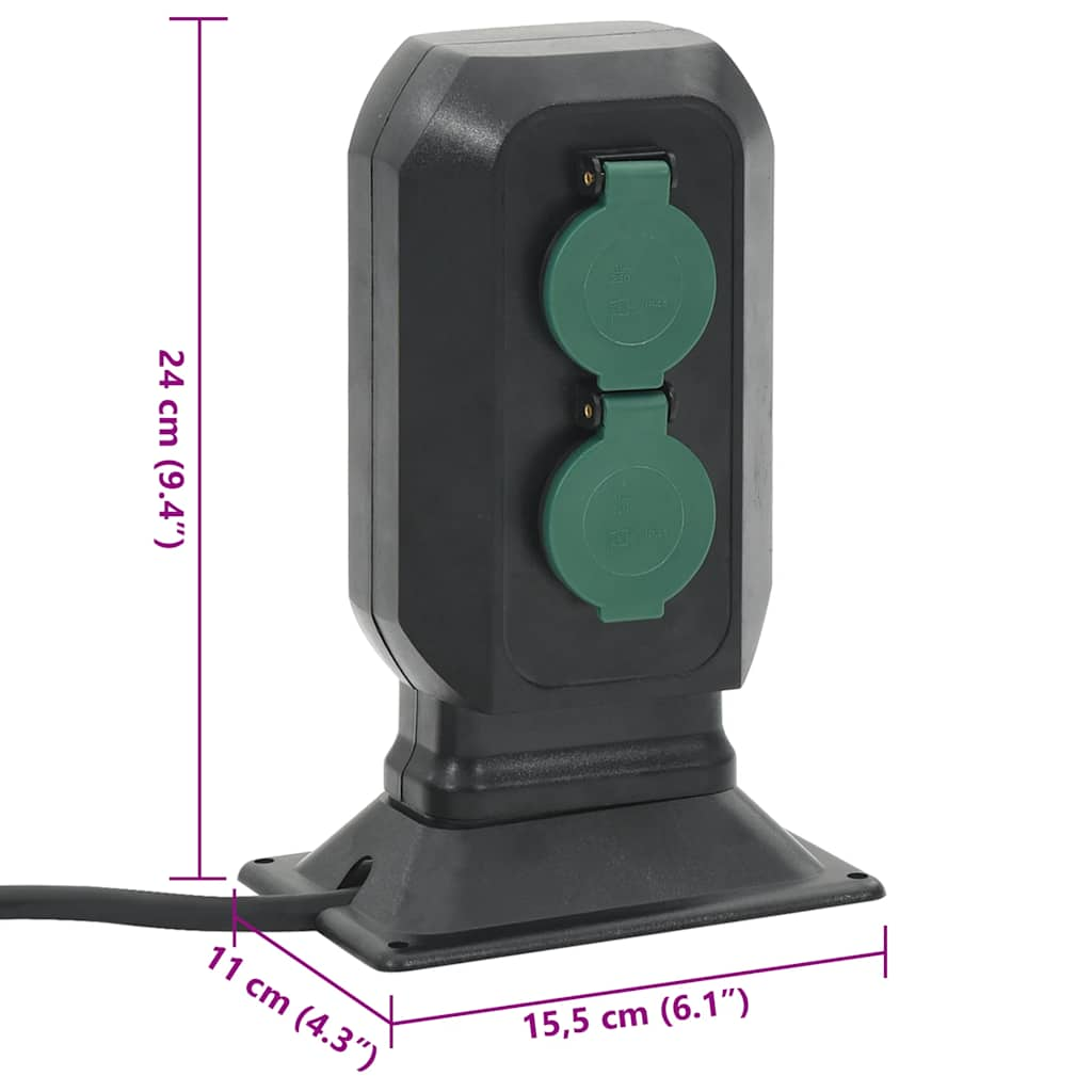 Außensteckdose mit 2-Wege-Stecker schwarz grün 15,5x11x24 cm