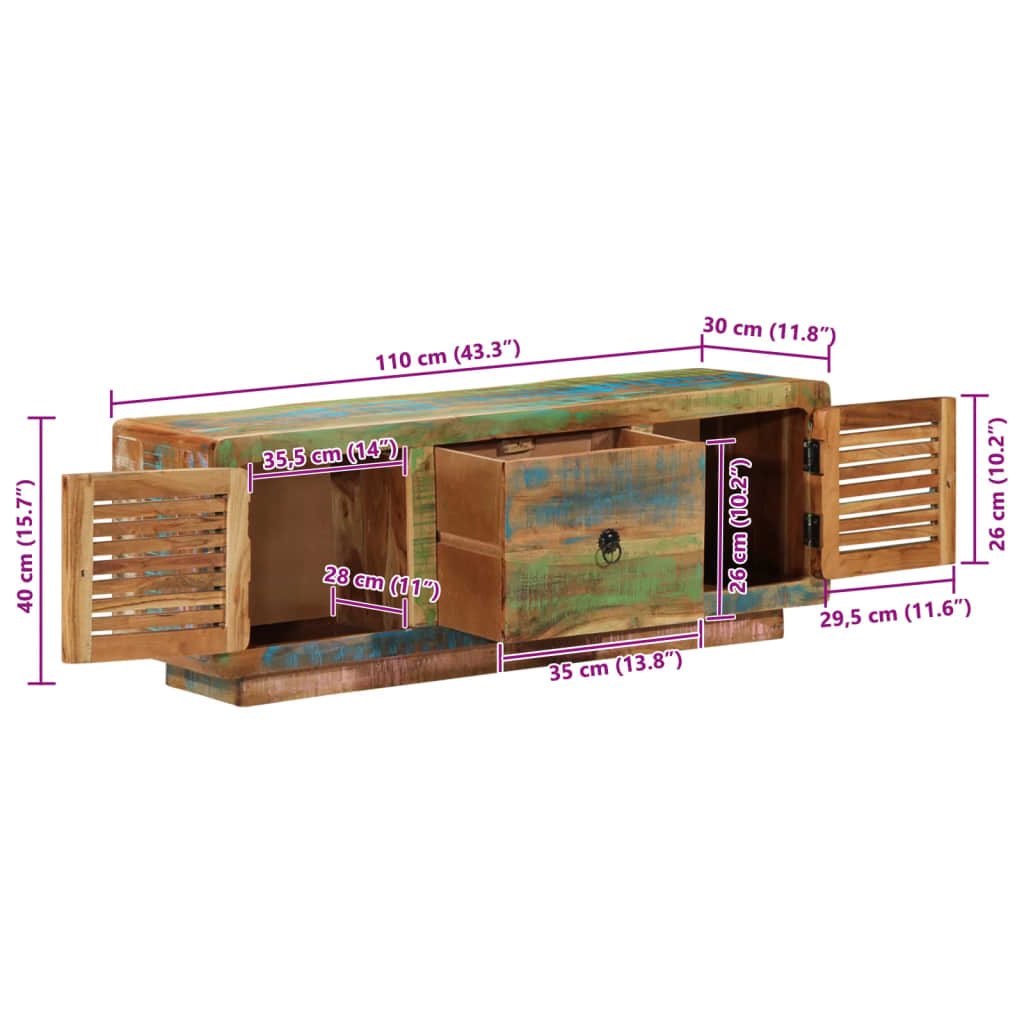 Meuble TV 110x30x40 cm bois massif de récupération