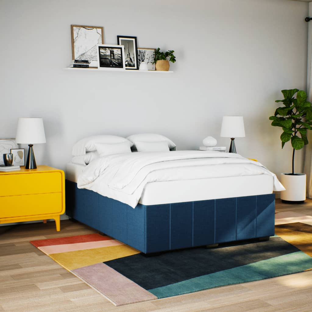 Bed frame without mattress blue 160x200 cm fabric