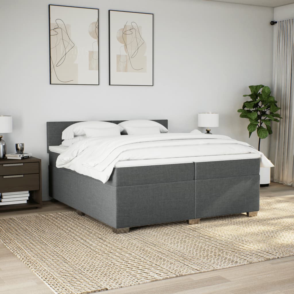 Sommier à lattes de lit avec matelas Gris foncé 200x200cm Tissu