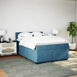 Dark Blue 140x190cm Velvet Bed Slatted Base and Mattress