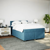 Dark Blue 140x200cm Velvet Bed Slatted Base and Mattress