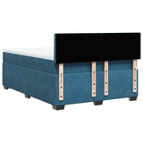 Dark Blue 140x200cm Velvet Bed Slatted Base and Mattress