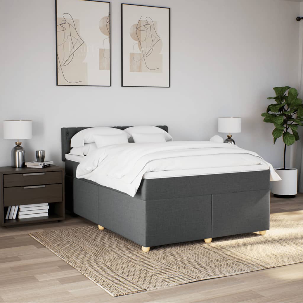 Slatted bed base with mattress Dark grey 140x200cm Fabric