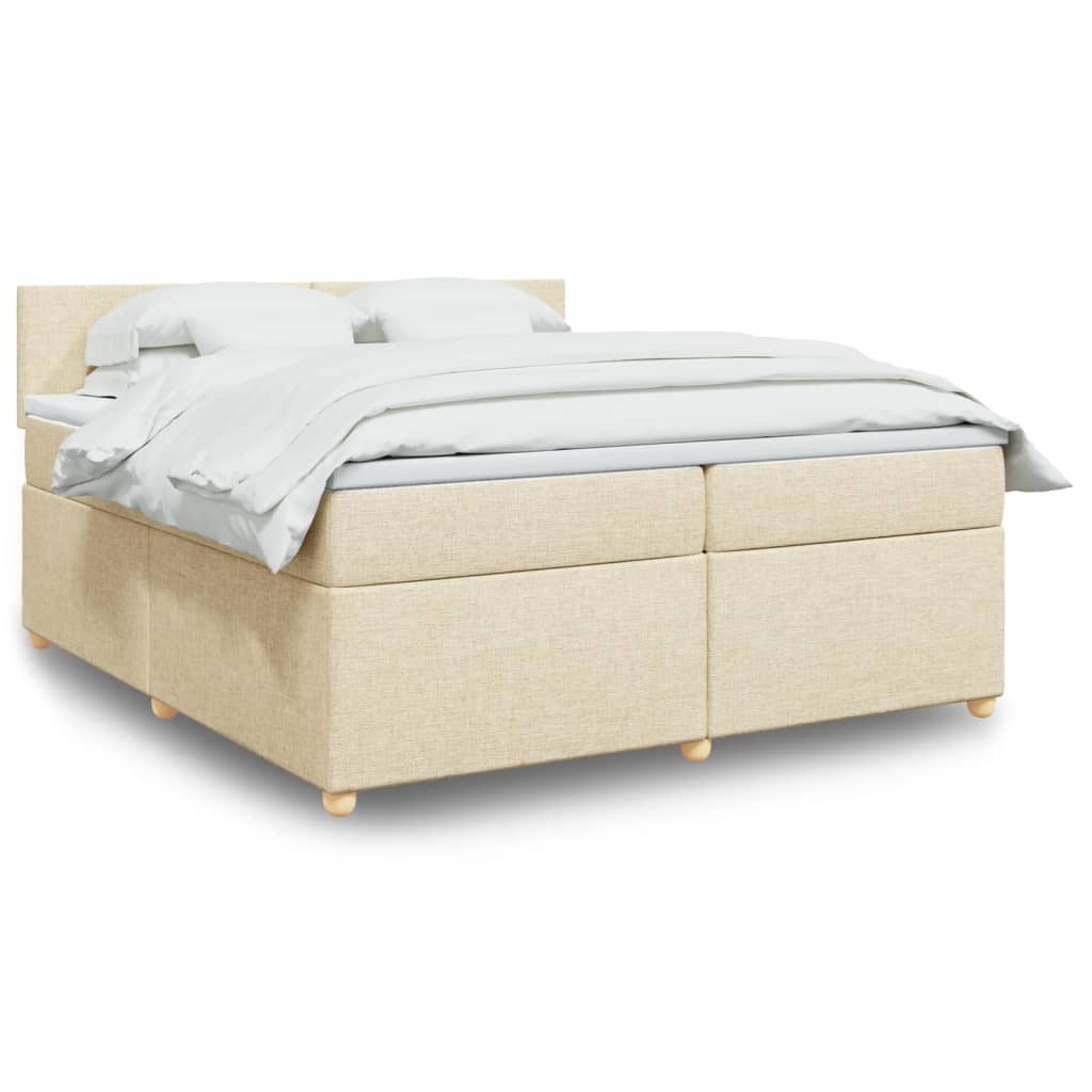 Bed slatted base with mattress Cream 200x200 cm Fabric