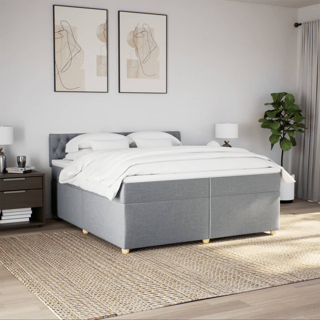 Sommier à lattes de lit avec matelas Gris clair 200x200cm Tissu