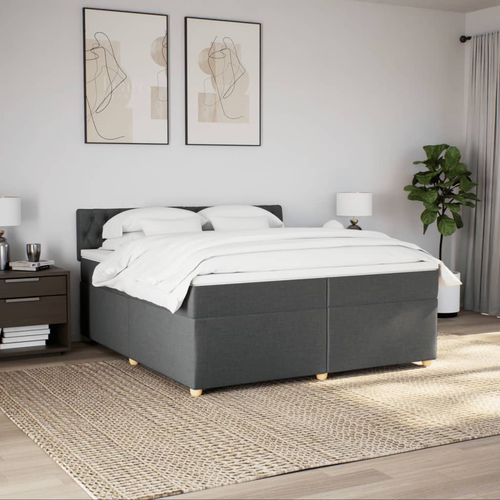 Sommier à lattes de lit avec matelas Gris foncé 200x200cm Tissu