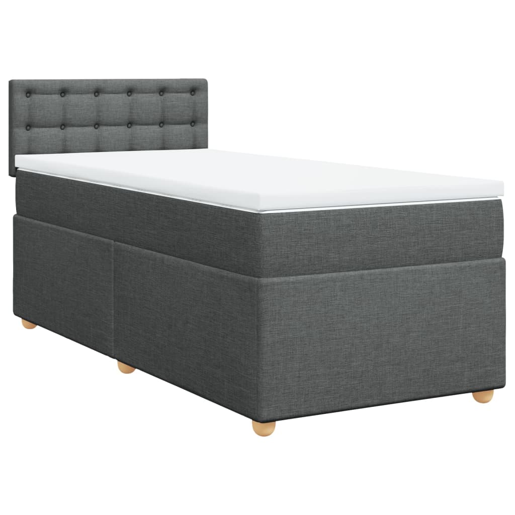 Slatted bed base with dark grey single fabric mattress