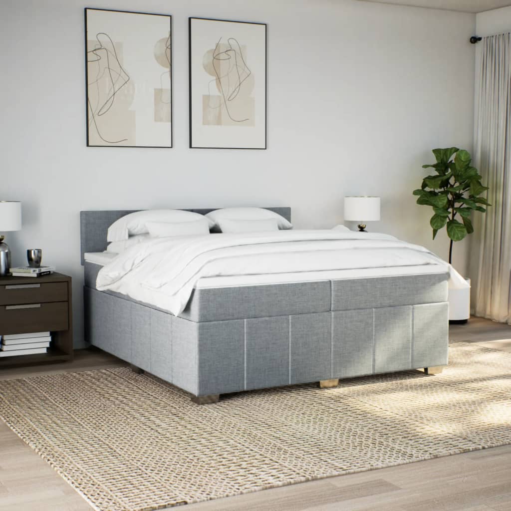 Slatted bed base with mattress Light grey 200x200cm Fabric