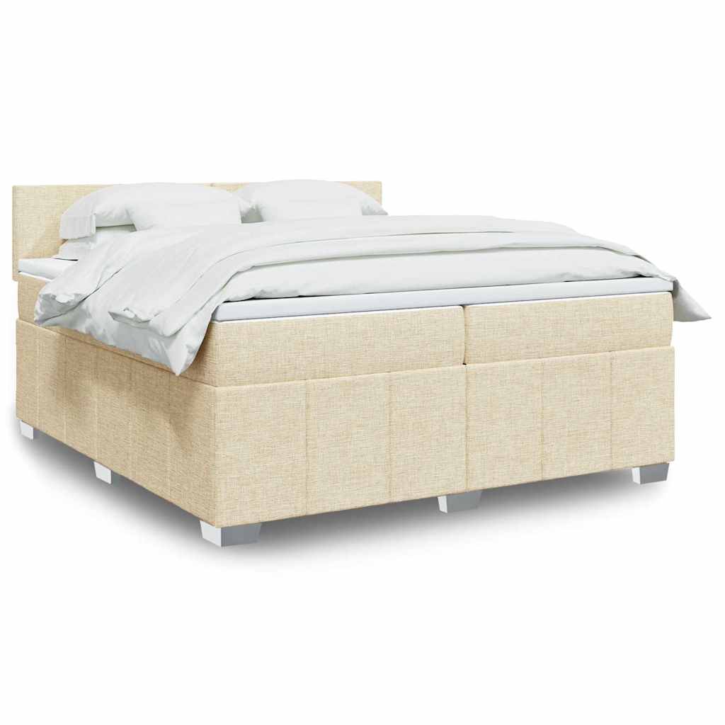 Bed slatted base with mattress Cream 200x200 cm Fabric